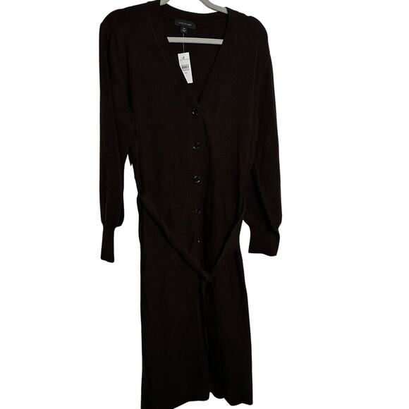 Ann Taylor Sweater Shirt Dress XXL Long Sleeve Button Tie Brown New $178 - Picture 1 of 8